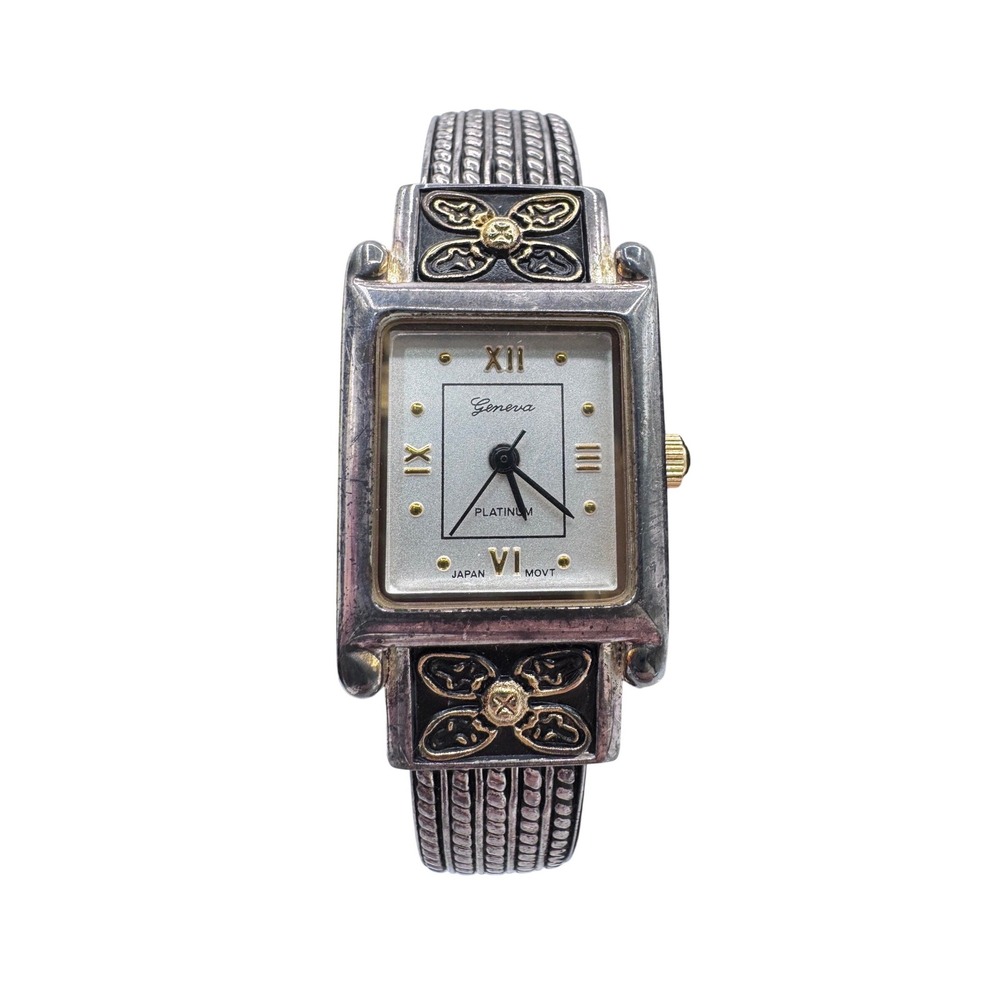 Geneva Platinum‎ Cuff Bracelet Watch Vintage Silver Tone Bangle Japan Movt